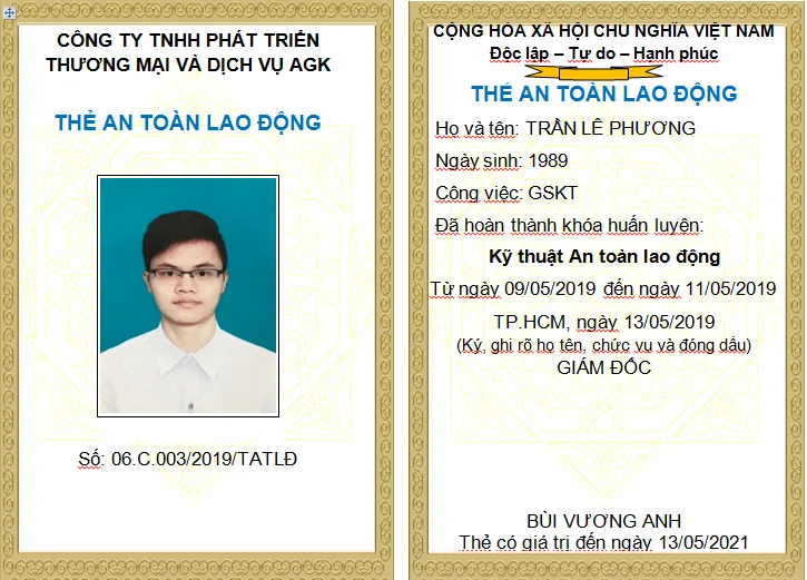 MẪU THẺ AN TOÀN LAO ĐỘNG